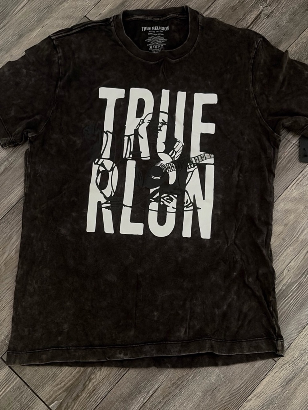 True Religion Black Tee with White Logo Graphic